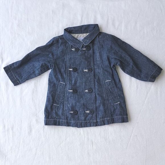GAP Baby Toddler Denim Lined Nautical Button Pea Coat Size 12-18 Months Large - Picture 1 of 7